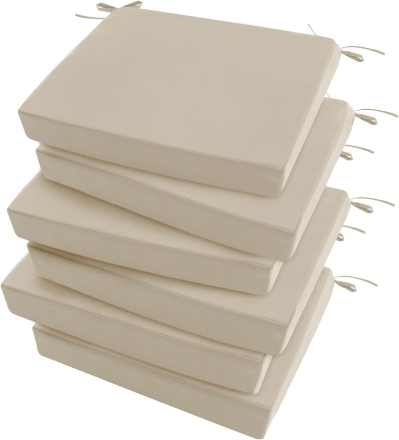 Summsun Outdoor Chair Cushions Set of 6: Waterproof & Fade Resistant Seat Cushion for Patio Furniture - 18.5 x 16 x 2 Inch Chair Pads with Ties and Hidden Zipper - Patio Chair Cushion Replacement, Beige - Image 1